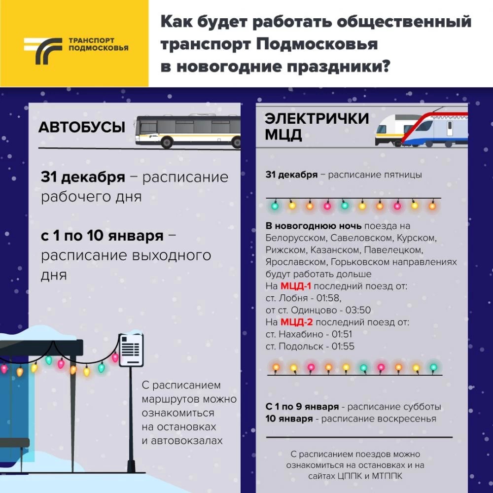 График работы общественного транспорта Московской области в новогодние праздники