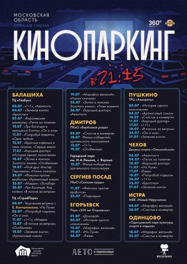 Автокинотеатры Подмосковья: расписание показов на июль