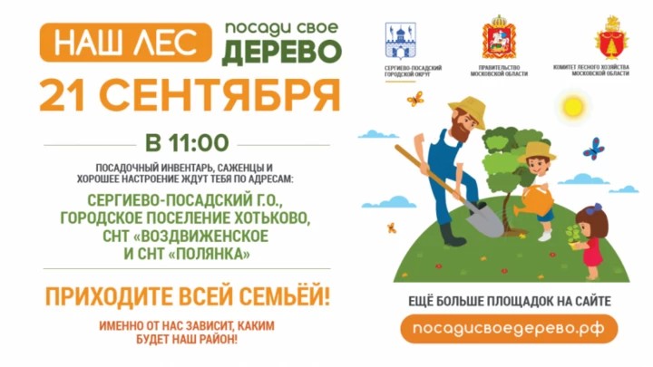 21 сентября все в лес! Жители Сергиево-Посадского округа могут принять участие в акции «Наш лес. Посади свое дерево»